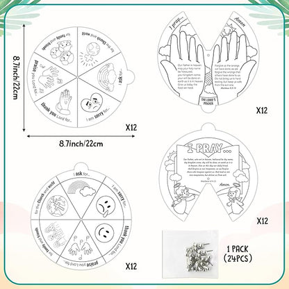 COcnny Bible Prayer Religious Craft - 24 Sets Christian Jesus Coloring Wheel Cards Creation Game Activities for Kids, The Lord’s Prayer Biblical Art Craft for Sunday School Classroom Ages 3-5 4-8 8-12