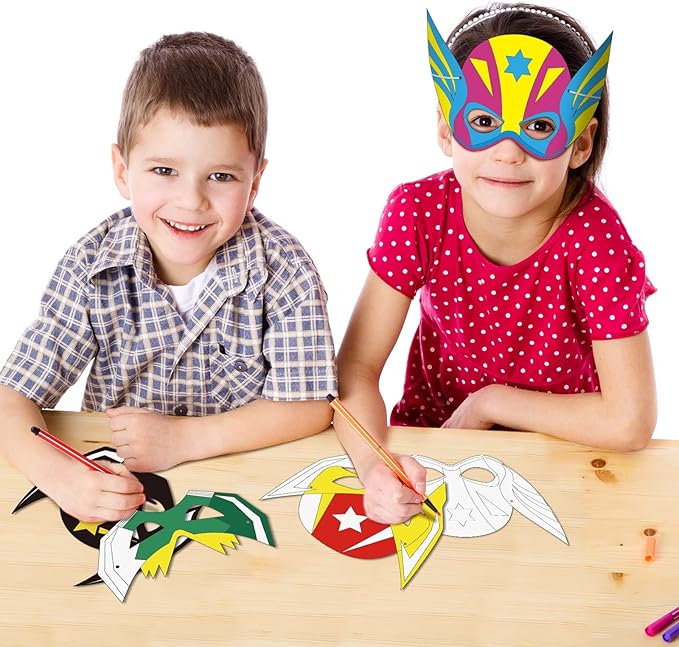 Sosation 72 Pcs Color Your Own Hero Masks Crafts for Kids DIY Paper Blank Hero Masks Making Kits with Ropes for School Class Activities Themed Birthday Party Supplies