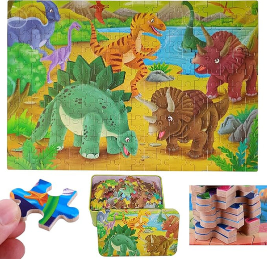 200PCS Wooden Jigsaw Puzzle for Kids Floor Puzzle for Boys Girls Aged 5+ Toddlers Children Teens Adult Educational Puzzles Learning Travel Toys 6 7 8 9 10 11 12 Years Old Birthday Gifts (Dinosaur)