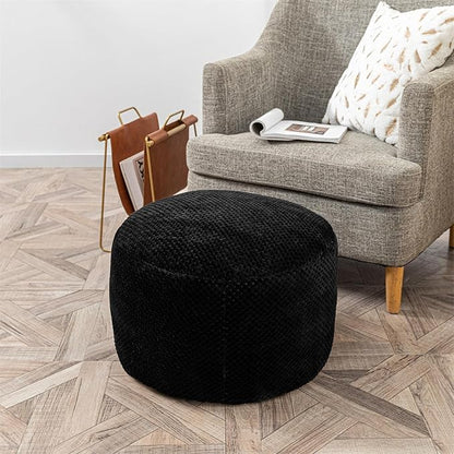 Asuprui Pouf Ottoman Stuffed Pouf Ottoman Foot Rest Stuffed Soft Foot Stool with Filler 20x20x12 Inches Fuzzy Chair Floor Chair Foot Rest with Storage for Living Room Bedroom Black Pouf with Filler