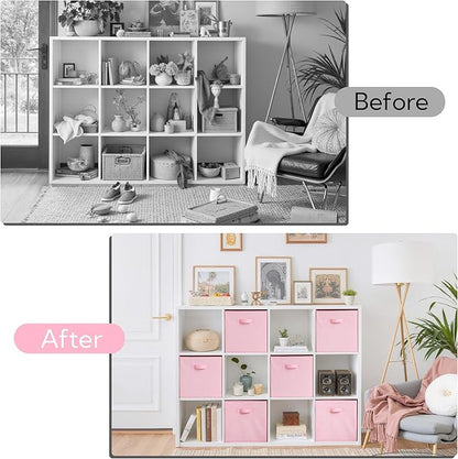 Cupic Cupid 13x13 Storage Cubes, 6 Pack Open Storage Bins with Handles, Storage Cube Organizer for Clothes and Toys, Collapsible Cube Bins for Closet, Shelves, Offices, Pink