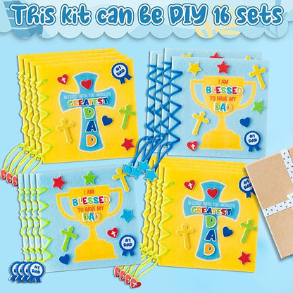 COcnny Fathers Day Craft Kit - 16 Set Religious Father’s Day Craft Kit for Kids, DIY Diary Book Include 96pcs Pages, Make Your Own Cross Crafting for Dad Gift, Classroom Home Sunday School Activities