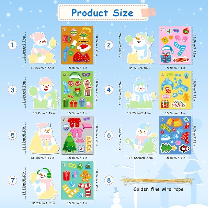28 Pack Christmas DIY Crafts Kit for Kids, Make Your Own Christmas Snowman Ornaments Xmas Stickers Cutouts Arts and Crafts Bulk for Kids Winter Holiday Xmas Classroom Art Activities Party Decorations