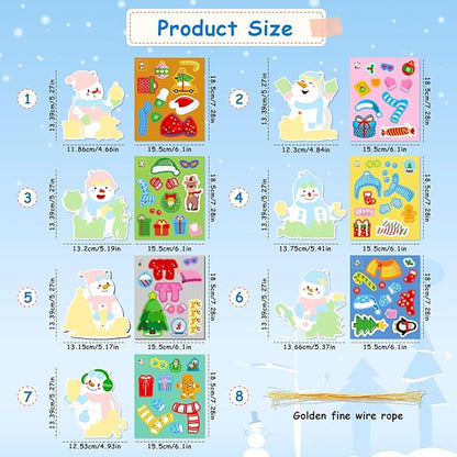 28 Pack Christmas DIY Crafts Kit for Kids, Make Your Own Christmas Snowman Ornaments Xmas Stickers Cutouts Arts and Crafts Bulk for Kids Winter Holiday Xmas Classroom Art Activities Party Decorations