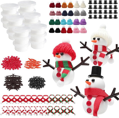 Cosweet 24 Pack Christmas Snowman Crafts Kit for Kids- Build a Snowman Kit with Air Dry Clay Xmas Stocking Stuffers Gift for Party Favors Winter Activities DIY Crafts Sewing
