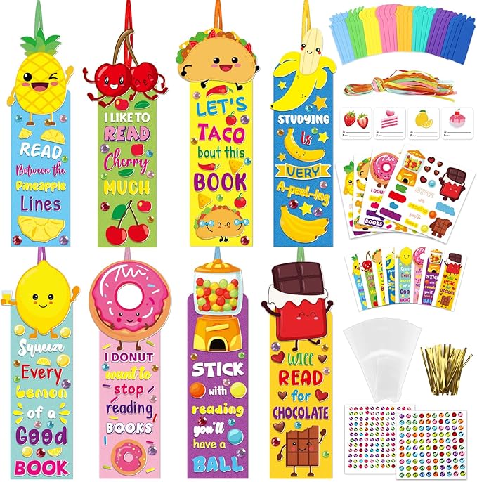 Qyeahkj 32 Sets Fruit Cute Foam Craft for Kids Make Your Own Bookmark Craft DIY Doughnut Taco Foam Craft Arts Bulk Kit Party Favor Supplies DIY Gift for School Home Activities Party Favor Decorations