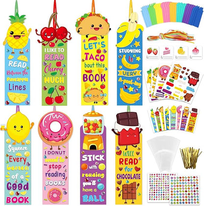 Qyeahkj 32 Sets Fruit Cute Foam Craft for Kids Make Your Own Bookmark Craft DIY Doughnut Taco Foam Craft Arts Bulk Kit Party Favor Supplies DIY Gift for School Home Activities Party Favor Decorations