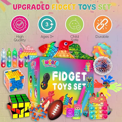 120 Pcs Fidget Toys Pack, Pop Sensory Party Favors Set Gifts for Kids Adults Boy Girl Stocking Stuffers Autistic Bulk Goodie Bag Filler Treasure Box Classroom Prizes School