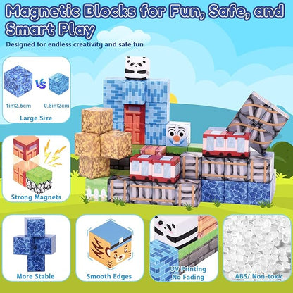 Ludmila 100PCS Magnetic Building Blocks, Montessori STEM Toys for Toddlers, Build 3D Magnetic Train Station Set, Sensory Construction Kit for Boys & Girls, for Ages 3-12 Birthday