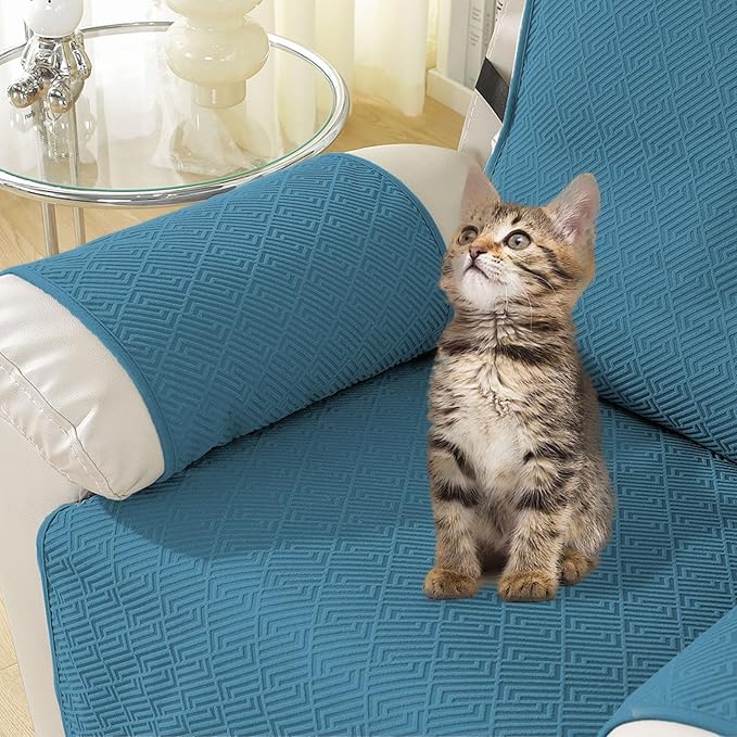 Easehomey Waterproof Recliner Sofa Cover Non-Slip couch cover recliner sofa 3 section with Elastic Band Two Pockets, Washable Couch Covers Furniture Protector for Kids,Dogs(Peacock Blue,Recliner Sofa)