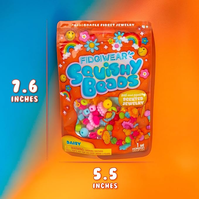 Fidgiwear Squishy Beads – Daisy Orange Theme, Create Fashionable Fidget Jewelry with Scented Squishy Beads for Jewelry Making, Toddler Sensory Bracelet Making Kit for Ages 3+