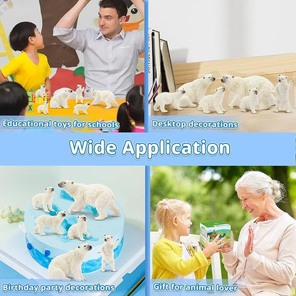 Toymany 6PCS Polar Bear Figurines Toy with Polar Bear Cub, 2-4" Realistic Plastic Arctic Animals Figures Family Set for Christmas Educational Toys Cake Toppers Birthday Gifts for Kids