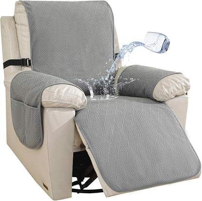 Easehomey 100% Waterproof Recliner Chair Covers, Non-Slip Recliner Covers That Stay in Place with Two Pocket Elastic Straps Washable Large Reclining Chair Cover Furniture Protector (Light Grey, 28")