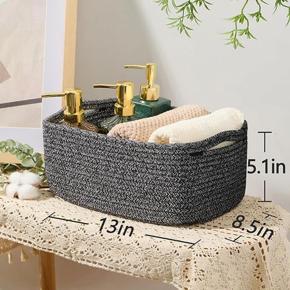 MiniArk Small Storage Baskets for Organizing | Closet Organizer Bins | Shelf Toy Basket | Woven Rope Baskets | Cube Decorative Box | Shallow Basket | 13x8.5x5.1” | 3 Packs Dark Gray