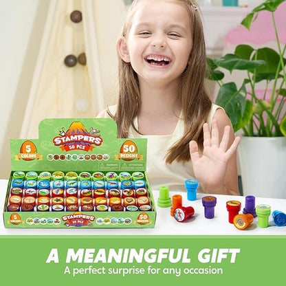 JOYIN 50PCS Dinosaur Stamps for Kids, 50 Different Designs, Fossils, Sea Dinosaurs, Stamps for Dinosaur Party Favor Bags, Easter Egg Stuffers, Halloween, Christmas, Birthday Gift