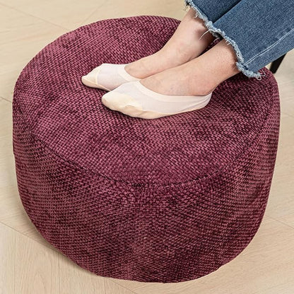 Pouf Ottoman Foot Rest Living Room Decor Floor Pouf Lightweight Modern Stuffed Poof Foot Stool 20x12 Inches Perfect Underdesk Foot Rest for Office (Burgundy)