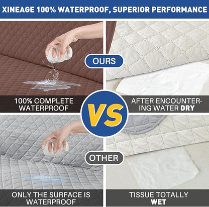 XINEAGE Loveseat Sofa Cover Waterproof Couch Covers for 2 Cushion Couch, Soft Washable Slipcover with Pockets & Non-Slip Elastic Straps, Thick Furniture Protector (Loveseat, Coffee)
