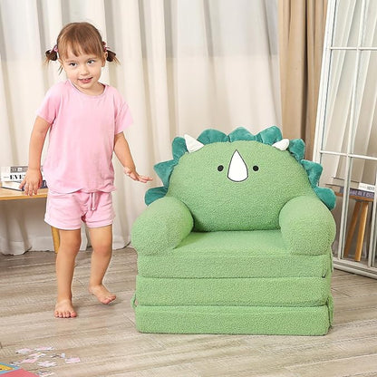 Foldable Kids Sofa, Triceratops Toddler Couch with Tri Folding Foam Cushions, Comfy Kids Couch for Kids Age 18 Months and Up