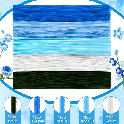 Peryiter 500 Pieces Pipe Cleaners Chenille Stems 12 Inch Craft Supplies Bulk for DIY Art and Craft Projects Creative Gift Wrapping Party Decorations(Blue Flower Color,12 Inch)