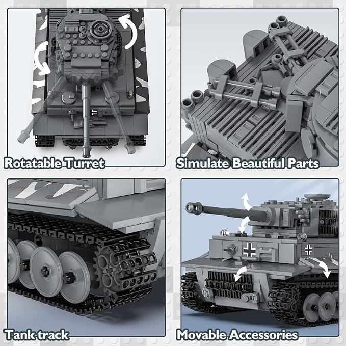 JMBricklayer Tank Building Sets for Adults or Boys - WW2 Military RC Tiger Army Tank Model Toy, Armed Construction Vehicle Set Ideal Gifts Toys 61501