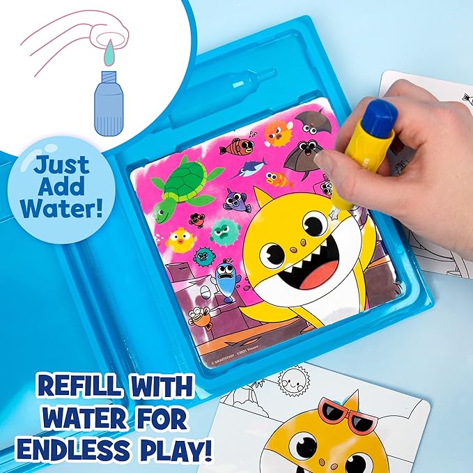 Horizon Group USA Baby Shark Aqua Art – Baby Shark Water Coloring Pads – Includes Magic Refillable Water Brush for Mess Free Water Art Painting for Toddlers – Great Baby Shark Art Set for 3 Year Old