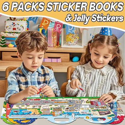 iGetooy 6 Sets Reusable Sticker Book for Toddlers 1-3, Jelly Sticker Books for Toddlers 2-4 Years, Toddler Travel Toys for Kids 2 3 4 Year Old Girls Boys