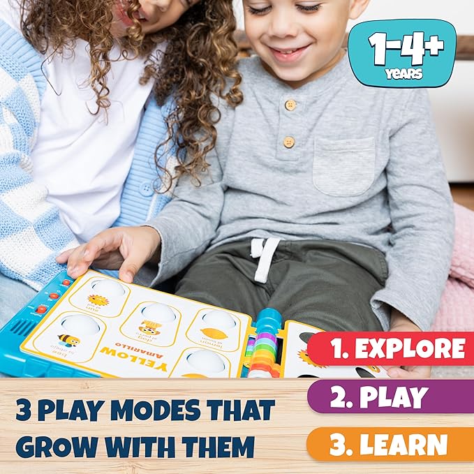 Chuckle & Roar Pop It! Book: Colors – Interactive Sensory Learning Book with Bilingual English & Spanish Play, Grow-with-Me Modes, Quiet Mode, Color Learning Toy for Toddlers Ages 1–4+