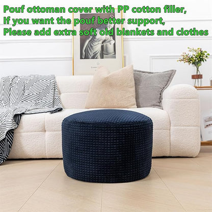 Pouf Ottoman Stuffed 20x20x12 Inches Floor Pouf Plush Fiber Ottoman Foot Rest Under Desk Foot Stool for Living Room Bedroom (Navy Blue Pouf with Filler)