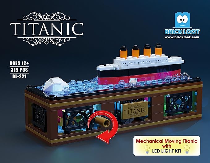 Brick Loot Iceberg Titanic Building Blocks Set with Light Kit & Motion, Toy Ship Model, Building Bricks Sets for Adults or Kids 6 Year Old +, Home Decor, Compatible with All Major Brands (319 Pieces)