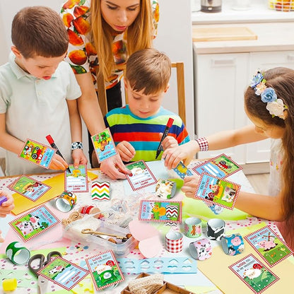 Haooryx Valentine's Exchange Gifts Bulk - 28 Pack Valentine's Day Farm Animal Slap Bracelets Inspired Greeting Cards Student Prize Activity Farmland Classroom School Kids' Multi-Item Party Favor Packs