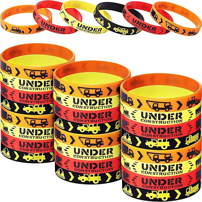 JOVITEC Jovite 48 Pcs Construction Bracelets Cconstruction Party Favors Rubber Bracelets Construction Themed Birthday Party Supplies Decorations Construction Goodie Bags Silicone Wristbands