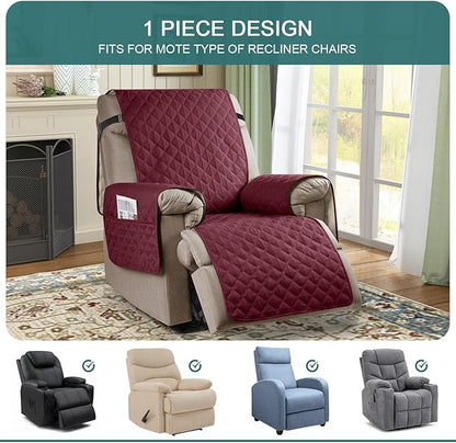 Ruaozz 100% Waterproof Recliner Chair Cover Non-Slip Reclining Cover for Recliner Chair Washable Chair Seat Cover with Elastic Straps for Kids, Dogs, Pets (Wine, 23'')