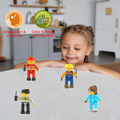 Picasso Toys Magnetic Action Figures 4 Piece City Builder Character for Magnet Building Block Tiles Expansion Pack Construction Toddler Toy Educational STEM Learning Pretend Playset Age 3 and up PTA18