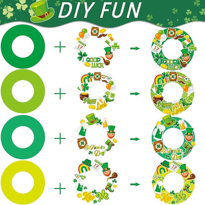 chiazllta 24 Pcs St. Patrick's Day Craft for Kids St. Patrick DIY Wreath Ornaments Sign Kits Irish Lucky Shamrock Leprechauns Stickers for Preschool Kindergarten Classroom Home Game Activities