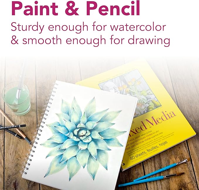 Strathmore 300 Series Mixed Media Paper Pad, Side Wire Bound, 5.5x8.5 inches, 40 Sheets (117lb/190g) - Artist Paper for Adults and Students - Watercolor, Gouache, Graphite, Ink, Pencil, Marker