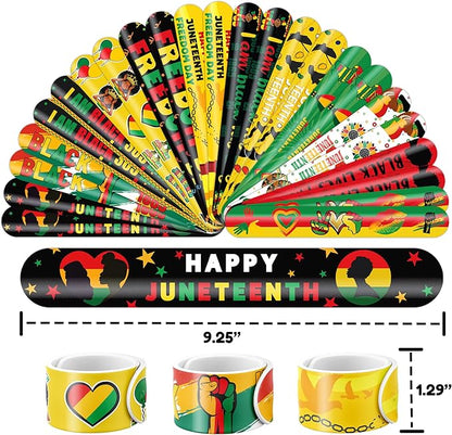 48 PCS Happy Juneteenth African Party Favors 24PCS Tattoos Stickers 24PCS Slap Bracelets Wristbands Perfect for Themed Birthday Baby Showers or Classroom Rewards Ideal Decor and Gifts for Adults