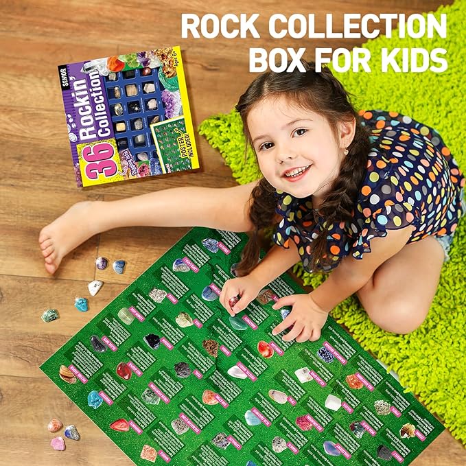 Gamerside Rock Collections for Kids - 36 Real Rocks, Gemstones & Crystals Collection – Educational Science Kit, Great STEM Gift for Boys & Girls Ages 6-12