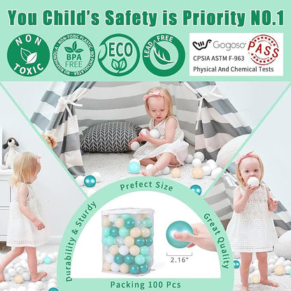 GOGOSO Green Ball Pit Balls for Babies Ball Pit Kids Play Tents, Children Toddlers Plastic Pool Balls for Room &Party Decorations, 100 Toys Pool Balls, Green Colors