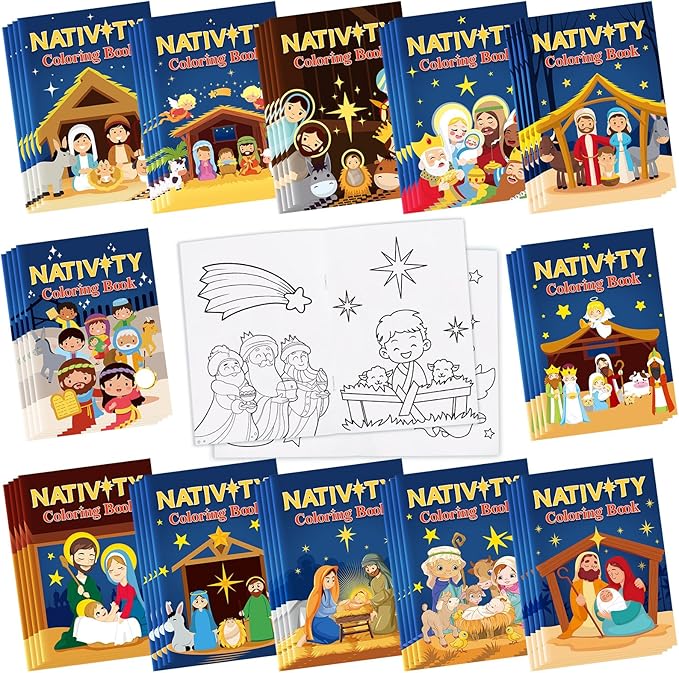 Fulmoon 48 Pcs Coloring Books DIY Art Drawing Book, Books Bulk Party Favors for Goodie Bag Gift Stuffer School Classroom Activity(Nativity)