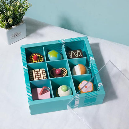 10pcs Wooden Dessert Set Toddler Pretend Play Toy Food, Sweets Playset with Muffin, Cupcake, Chocolate Cake & Roll, Kids Food Toys Play Kitchen Accessories Boys and Girls Birthday Gift