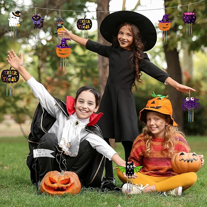 gisgfim 16 Pack Halloween Wind Chime Kits Crafts for Kids Make Your Own Ghost Wind Chime Wooden DIY Arts and Crafts for Halloween Party School Classroom Decoration Supplies Birthday Favors