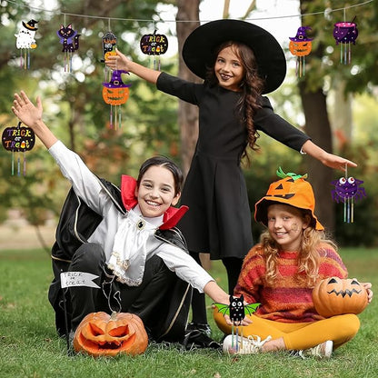 gisgfim 16 Pack Halloween Wind Chime Kits Crafts for Kids Make Your Own Ghost Wind Chime Wooden DIY Arts and Crafts for Halloween Party School Classroom Decoration Supplies Birthday Favors