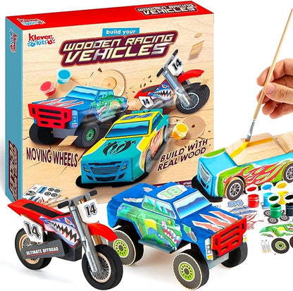 JOYIN Kids Craft Kit Build & Paint Your Own Wooden Race Car Art & Craft Kit DIY Toy Make Your Own Car Truck Toy Construct and Paint Kit, Presents for Kids