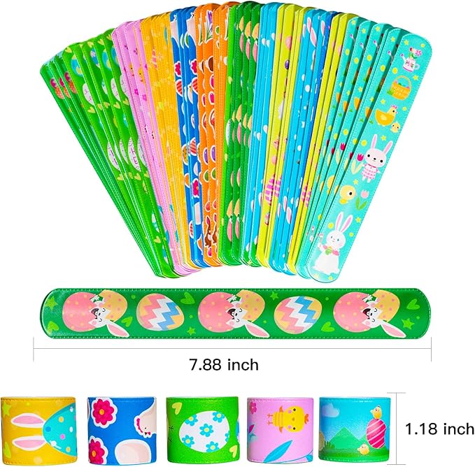 Max Fun 48pcs Easter Slap Bracelets Party Favors Toys Basket Stuffers for Kids Party Favors Easter Egg Fillers
