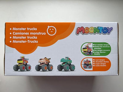 MOONTOY Toy Cars for 1 2 3 Year Old Boys, 3 Pack Friction Powered Cars Pull Back Toy Cars Set - Bull Truck, Leopard Truck, Crocodile Trucks, Push and Go Toy Cars for Toddler Boys Baby Gift.