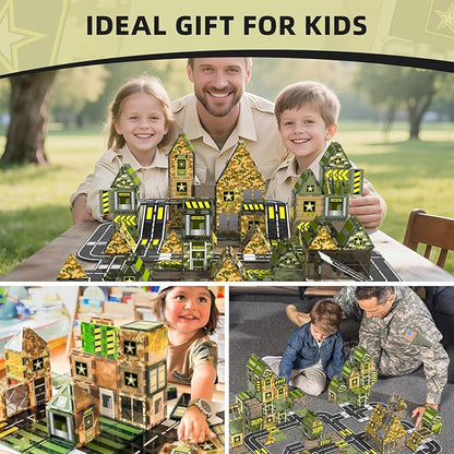 GobiDex Magnetic Tiles Army Toys, Military Magnetic Building Blocks for Kids 3-5 4-8 Girls Boys Toys Age 4-6 6-8, STEM Sensory Army Men Toddler Birthday Gifts for 3+ Year Old Kids Toy