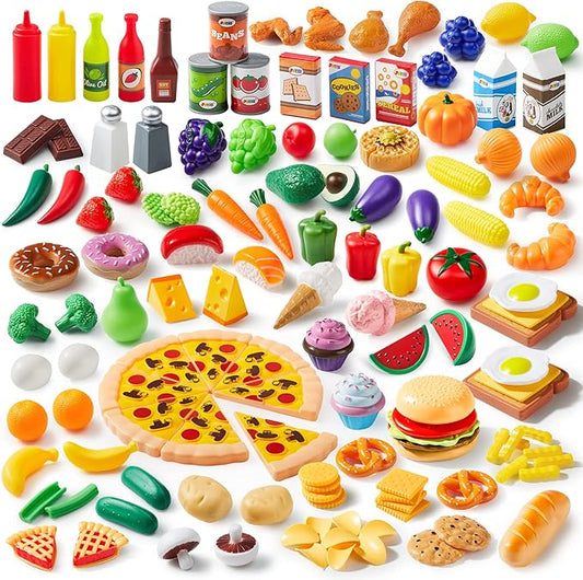 Play Food Set 135 Pieces Play Kitchen Set for Market Educational Pretend Play, Food Playset, Kids Toddlers Toys, Kitchen Accessories Fake Food, Party Favor Christmas Stocking Stuffers