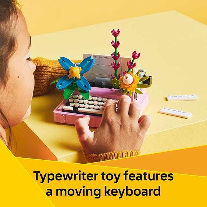 LEGO Creator 3 in 1 Typewriter with Flowers - Building Toy with 3 Building Options, Typewriter, Flowerpot with Pen & Notebook, or Keytar - Gift Idea for Birthdays - 31169