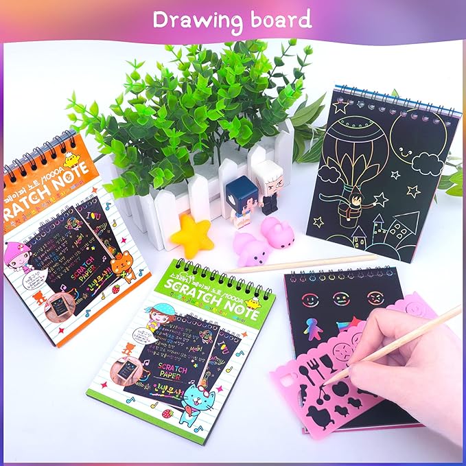 POKONBOY 24 Pack Rainbow Scratch Paper Arts Notebooks, Scratch Note Pads for Kids Rainbow Party Favors Coloring Books for Girls Boys Art Party Supplies