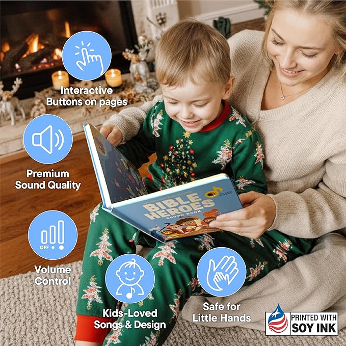 Bible Heroes Christian Sound Books for Kids - 6 Bible Songs for Toddlers – Christian Gifts for Kids - Baby Bible for Baptism, Christening, Dedication Gifts, Sunday School, Preschool Homeschool